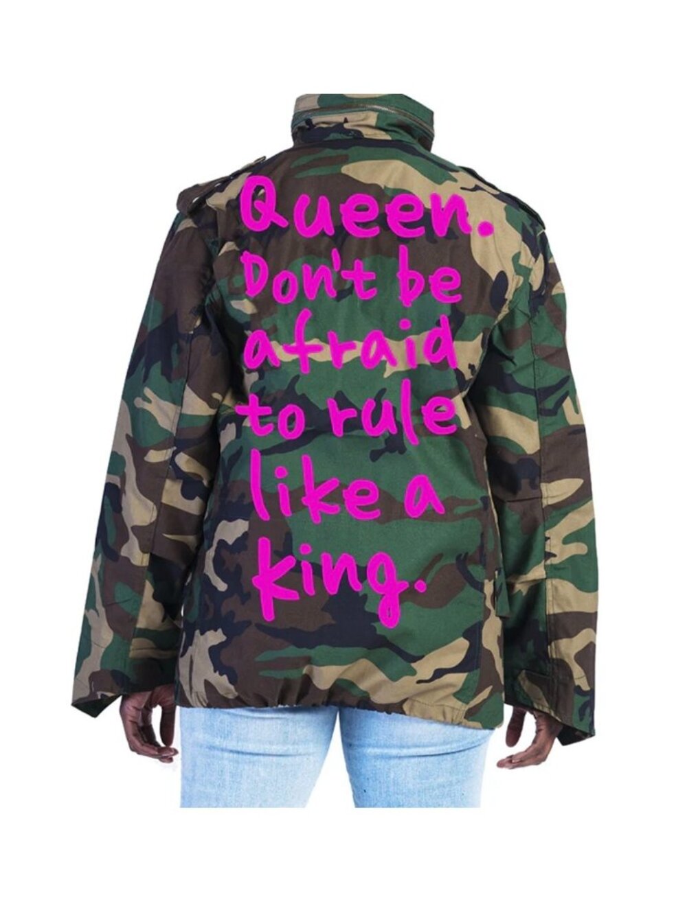 Mess Camo "Queen Dont Be Afraid To Rule LIke A King" Jacket Size Large (Fits XL)